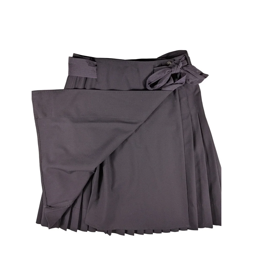 Tory Burch Navy Blue Pleated Wrap Skirt Tie‎ Waist Mini Size 6 Wool Blend
